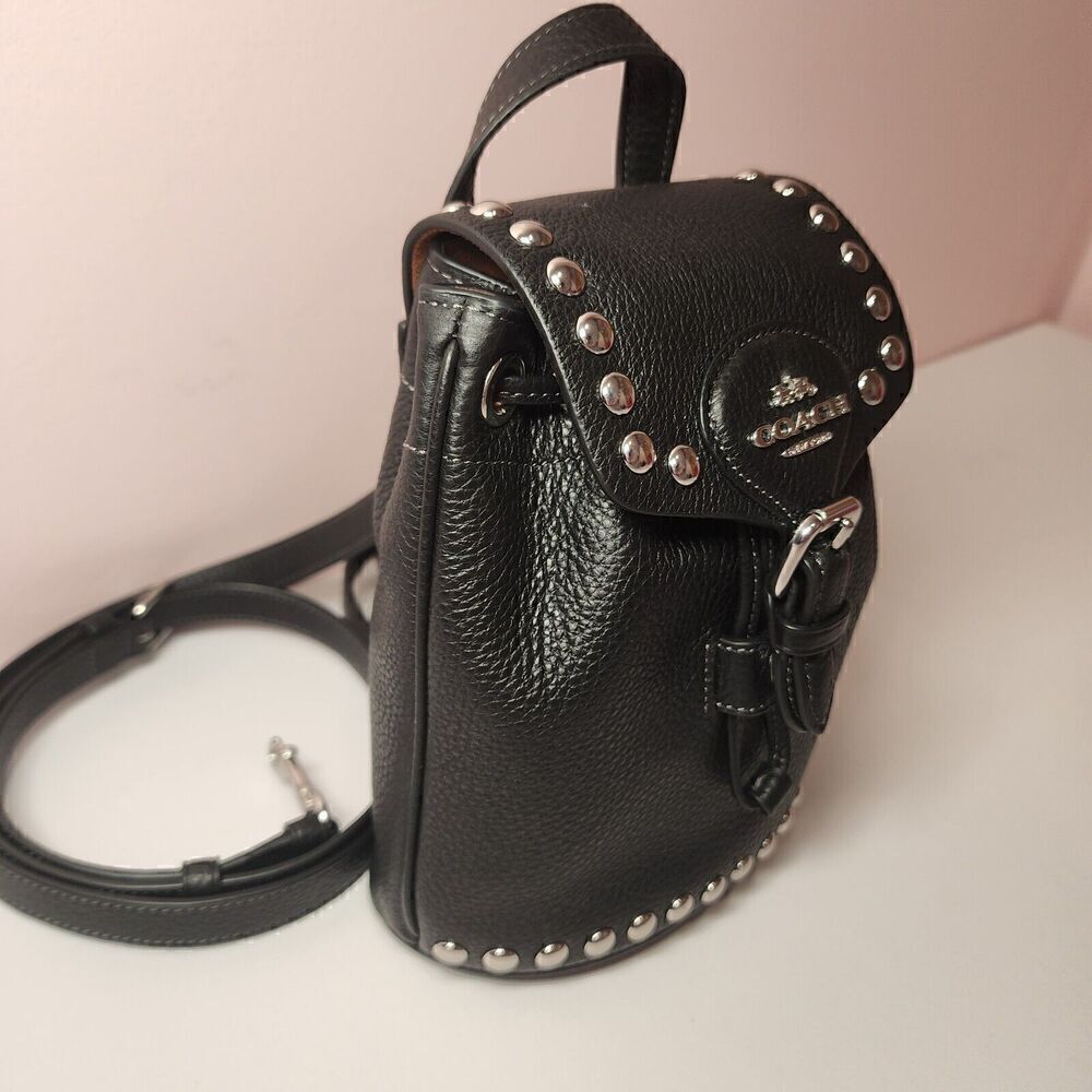 NWT Coach CM041 Amelia Backpack Rivets Leather Convertible Black - Picture 2 of 7